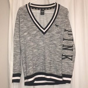 Varsity V-neck PINK sweater!